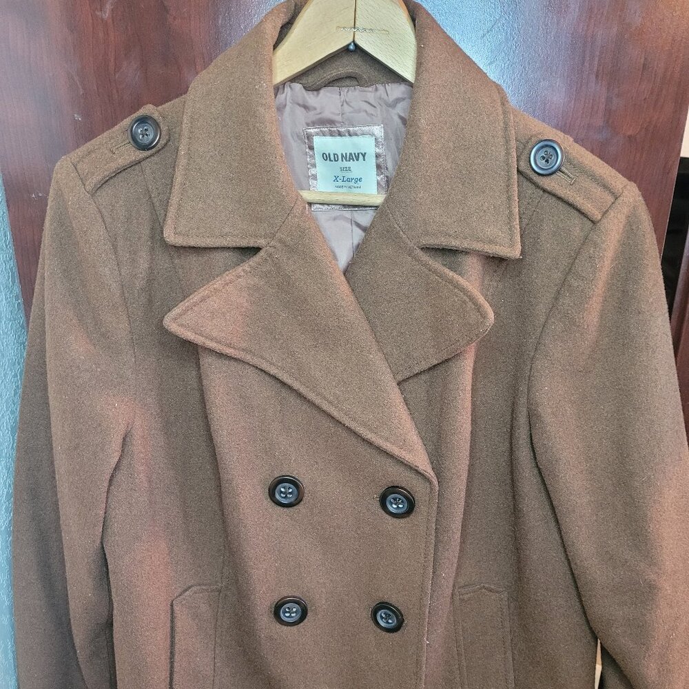 Old Navy Wool Blend Peacoat Camel Brown Double Breasted Jacket XL